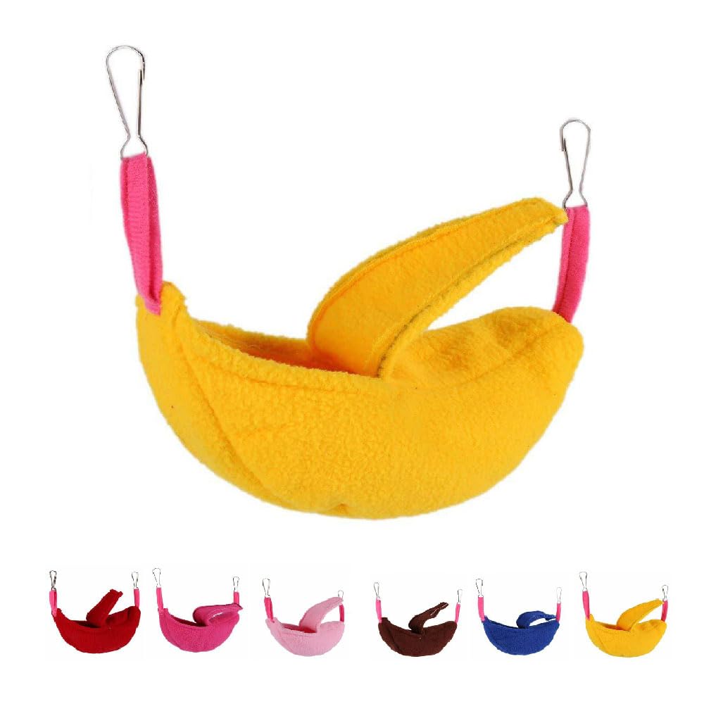 tooloflife Hamster Hanging House Hammock, Banana Hammock Cotton Hamster Hut Sleeping Nest, Winter Warm Plush Hanging Swing Bed for Guinea Pig Small Pet - Yellow — image 1