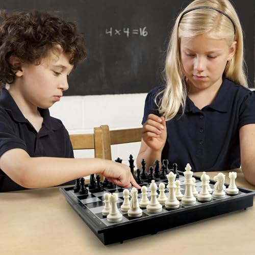 Image of Fun4You Magnetic Chess Set, Folding Travel Board Game, Black and White Pieces, Portable Strategy Game, ABS Plastic