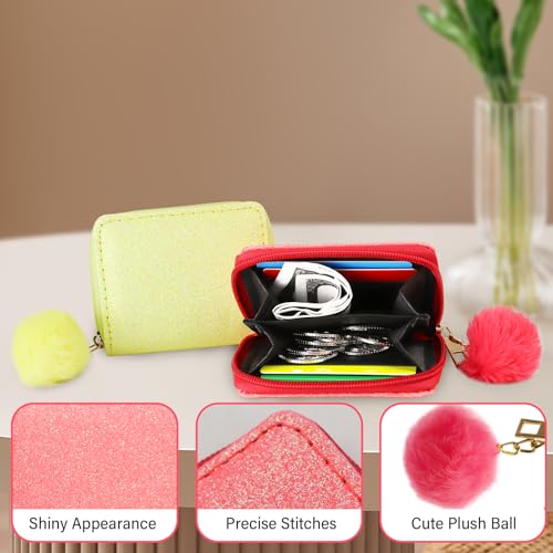 Womens Wallet, PU Leather Girls Wallet Small Wallet for Women, Compact Women's Wallets Card Wallet With Fur Ball for Shopping, Dating, Travelling, Working (rose)3