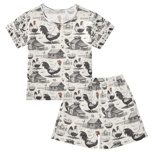 senya Henhouse Rooster Egg Summer Pajamas Set Short Cotton Sleepwear 2 Piece