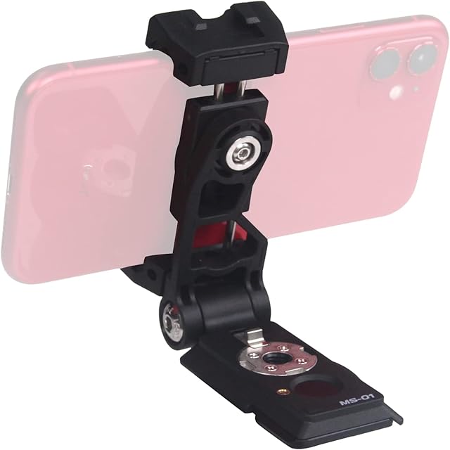 iFootage Metal Phone Mount,Universal Tripod Adapter with 3/8'' Screw,Cold Shoe Head,360° Rotatable,Horizontal Vertical,Selfie Stick Black