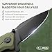 PERWIN Pocket Knife - Folding Knife with Pocket Clip, EDC Knife for Men, D2 Blade G10 Handle, Gift for Men Husband Boy Grandfather, Olive Green