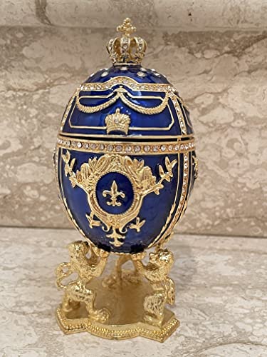 Sapphire Blue Fabergé Egg 24KGOLD 4ct Collectors Egg Russian Jewelry Box Faberge Egg Trinket Box HAND Decorated with 200 Austrian Crystals Her Faberge Box Jewellery Gift for Mom Mothers Day Surprise