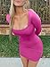 ANRABESS Women Long Sleeve Square Neck Sexy Bodycon Tight Cocktail Party Club Night Formal Short Dress 2025 Going Out Outfits Hot Pink X-Large