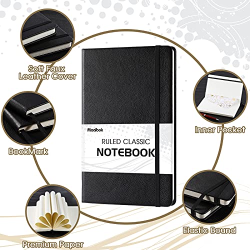 Ruled-NotebookJournal-Lined-Journal-with-Inner-Pocket-54-x-83-Premium-Thick-Paper-Faux-Leather-Classic-Writing-Notebook-Black-Hard-Cover-Perfect-for-School-Office-Home