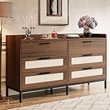 Tribesigns 6-Drawer Dresser for Bedroom, 55' Mid-Century Rustic Chest of Drawers, Wide Wood Storage Long Double Dresser Organizer for Nursery Bedroom Living Room Closet, Dark Brown