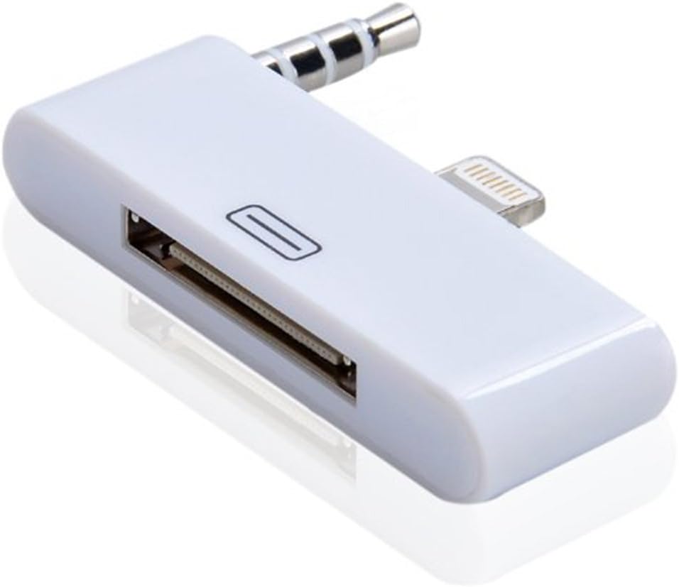 RainbowMOBO (TM) 8-pin to 30-pin Charging + Sync with 3.5mm Audio Adapter Converter for iPhone 5 / 5S / 5C / iPad 4 & mini & iPod Touch 7th (Rainbow White)