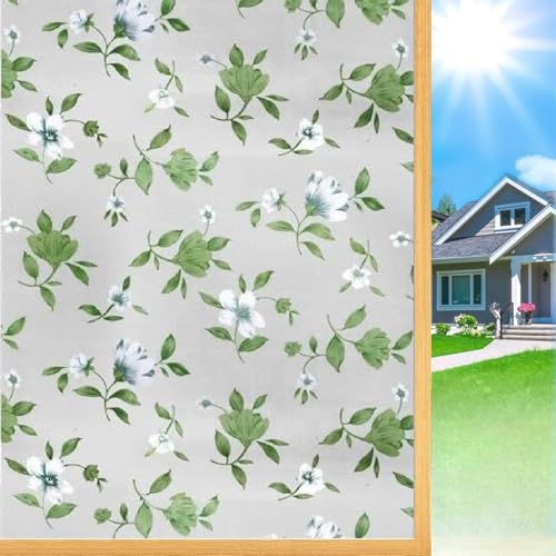 Image of SUNBIRD Frosted Glass Window Film Decorative Non-Adhesive Bathroom Privacy Stained Glass Window Sticker for Home and Office, (24in x 5 ft, Jasmine White)