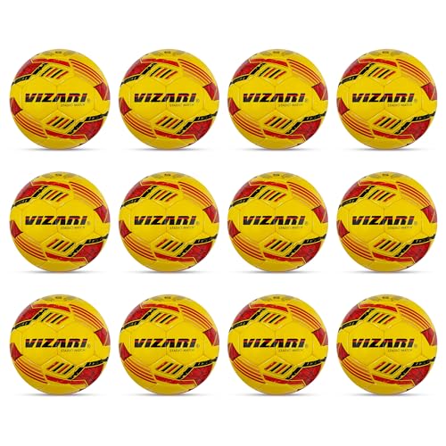 Vizari Stadio Match NFHS Soccer Ball for Practice Sessions and Official Games | 32 Panel Hand Stiched Training Soccer Ball for Boys Kids and Adults (Set of 12) (Size 5-12 Deflated Balls, Yellow)