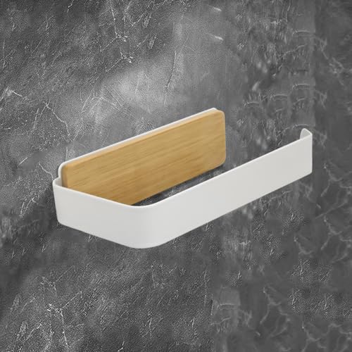 HZBODA Suporte de rolos papel higiénico autocolante casa de banho sem broca suporte papel higiénico branco bambu suporte rolos casa de banho