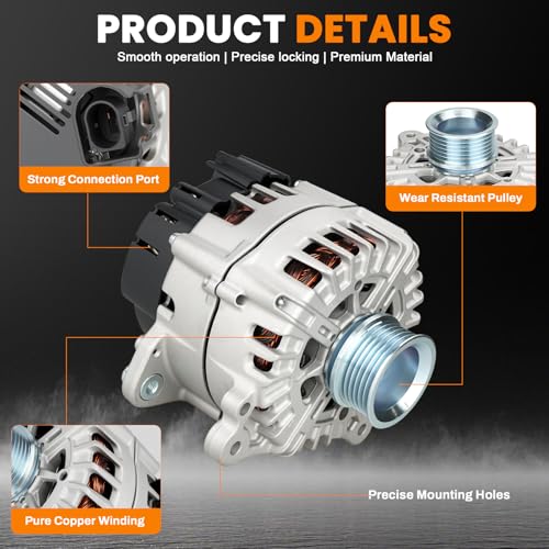 Image of Alternator 12V 220Amp Compatible with Audi Q7 2013 2014 2015 V6 3.0L GAS Supercharged, Replace 11821, FG23S065, 06E903023B, 6E903023B, A3123, 439816, 440470, 6-Groove Clutch Pulley