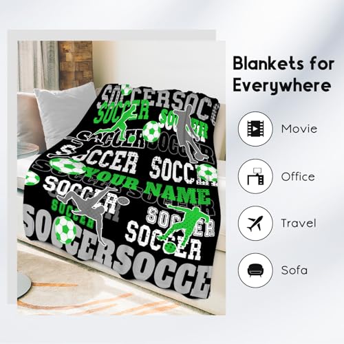 Mercuryelf Custom Soccer Throw Blanket - Soft, Fuzzy & Warm - 40x50 Inches Flannel Blankets for Travel, Office - Black Sports Throws Gift for Kids