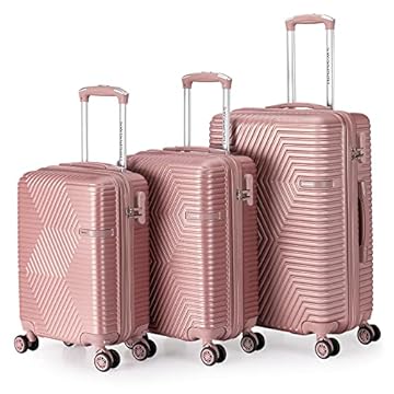 Kit 3 Malas Executivas Swissport ABS Giratória 360° Resistente (Rose)