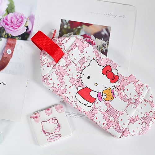 kitty Travel Cosmetic Bag, Large Capacity Cartoon Cosmetic Pouch Makeup Bag with Zipper, PU Travel Toiletry Bag Makeup Accessories Organizer, Foldable Storage Bag Makeup Pouch for Girls - Image 5