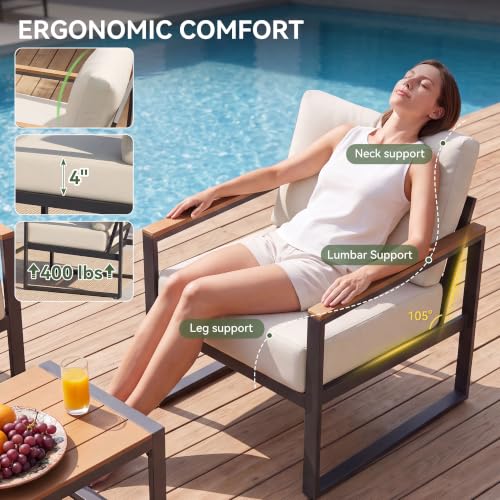 Image of Aoxun 4 Piece Metal Patio Furniture Set with Coffee Table Cream