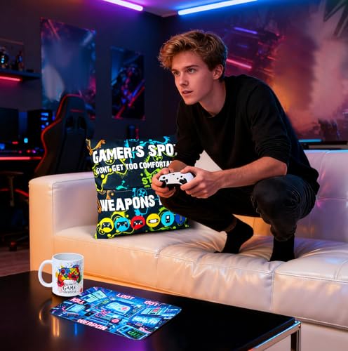 Tacobear Videospiel Geschenke für Männer Teenager Jungen Gamer Geburtstagsgeschenk mit Becher Kissenbezug Lustige Socken Türanhänger Coole Personalisierte Gaming Geschenkset für Ihn