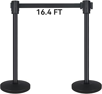 QKA Crowd Control Barriers with 16.4' Retractable Belt 2Pack Stainless Steel Stanchion Posts Queue Line Pole Stanchions, Black
