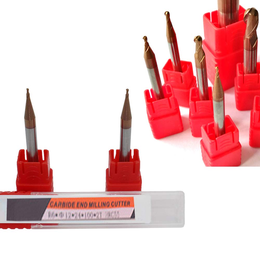 3 pièces - Fraise à bout sphérique à rayon de 0,5 mm, diamètre de tige de 4,0 mm, longueur 50 mm, fraise durable en tungstène HRC 55 pour revêtement en métal acier fer TiAIN