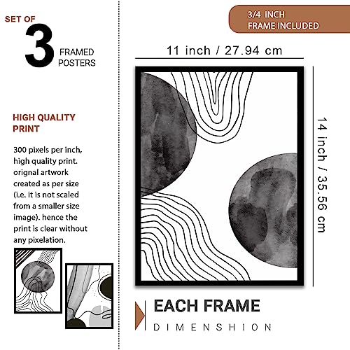 Image of NoWorries Set of 3 Black & White Abstract Line Art Paintings | Framed Wall Decor for Home & Office - Modern Pattern Line Art Prints, (Art-18, 10x13inch)