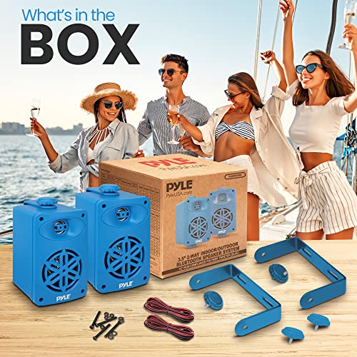 Image of PyleUsa Indoor Outdoor Speakers Pair - 200 Watt Dual Waterproof 3.5 inch 2-Way Full Range System w / 1 /2 inch High Compliance Polymer Tweeter - in-Home, Boat, Marine, Deck, Patio, Poolside (Blue) - PDWR35BL