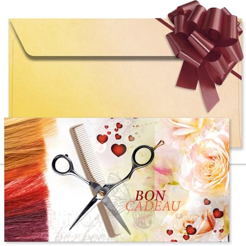 Bons cadeaux pour salons de coiffure avec enveloppe et nœud ruban POS BON, lot de 50