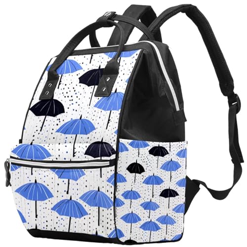 Sac à dos imprimé parapluies bleus fond blanc avec grand compartiment de 14 pouces