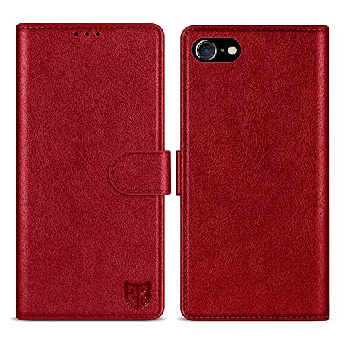 ZZXX for iPhone 7/iPhone 8/iPhone SE 2022(2020) Wallet Case with [RFID Blocking] Card Slot Kickstand Magnetic Closure Leather Flip Fold Protective Phone Case for iPhone 8 Case Wallet(Red-4.7 inch)
