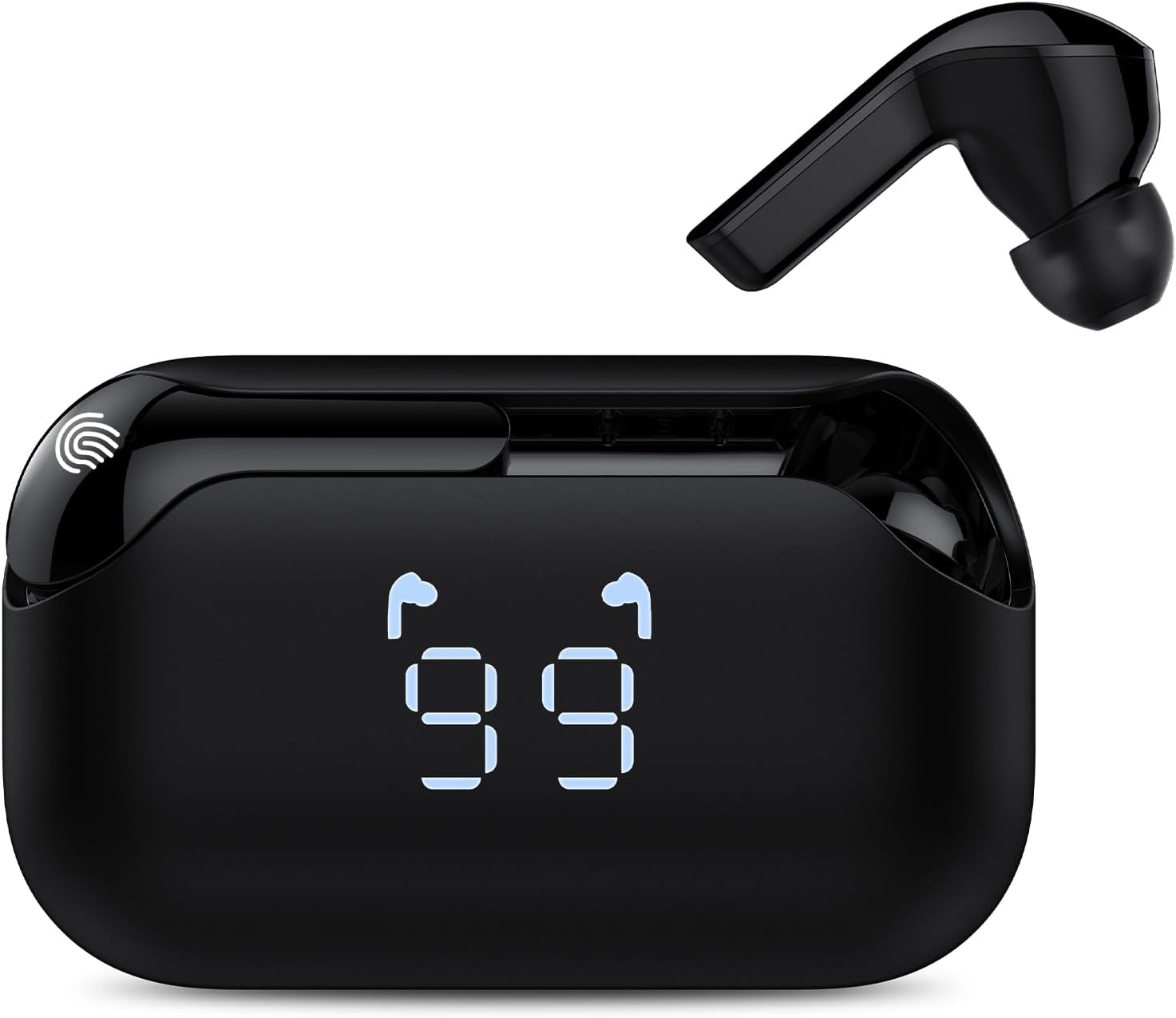 TIMU Bluetooth 5.3 Headphones, 60 Hours Playtime Bluetooth Headphones with LED Power Display, Clear CVC8.0 Calls, 4 Built-in Microphones, IPX7 Waterproof, (Black)
