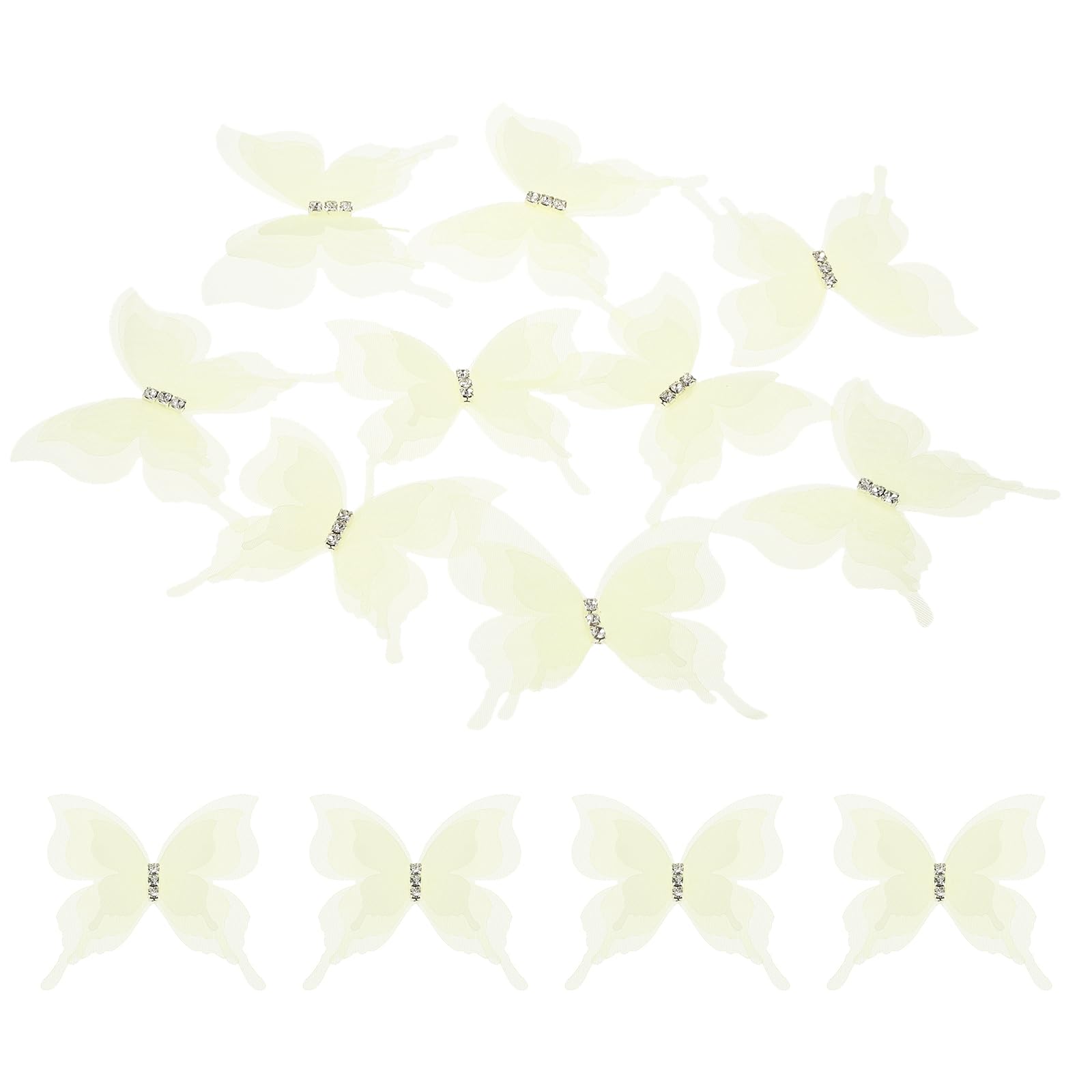 sourcing map 30Pcs Sheer Mesh Butterfly Appliques, 50mm Three Layers Butterflies with Gem Applique Patch DIY 3D Craft Ornament for Wedding Party Home Decor Clothes, Beige