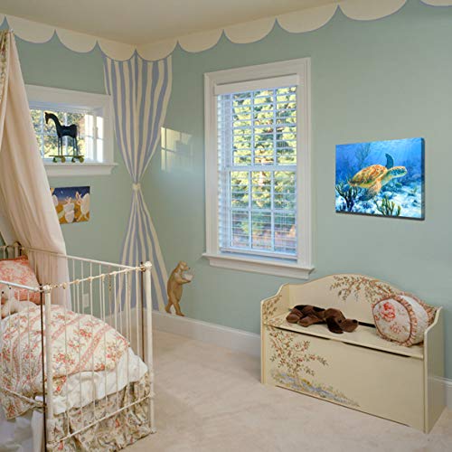 Sea Turtle Canvas Wall Art - Vivid Coral Reef & Sunlit Ocean Scene, Ideal for Beach - Quality Print, Ready to Hang, Perfect for Living Room, Bedroom & Office Decoration Size:12"x16"inch