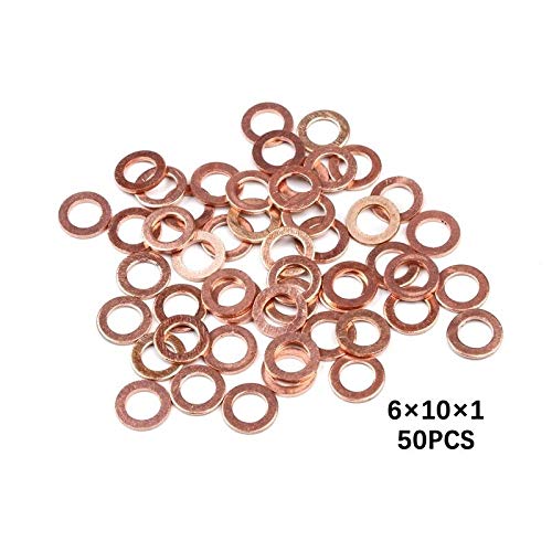 Rondelles d'étanchéité, 50 pièces en cuivre Rondelle d'étanchéité Joint solide Bouchon de vidange d'huile 6 tailles for rondelle d'écrasement de bateau Bague d'étanchéité plate (Diamètre intérieur : 1