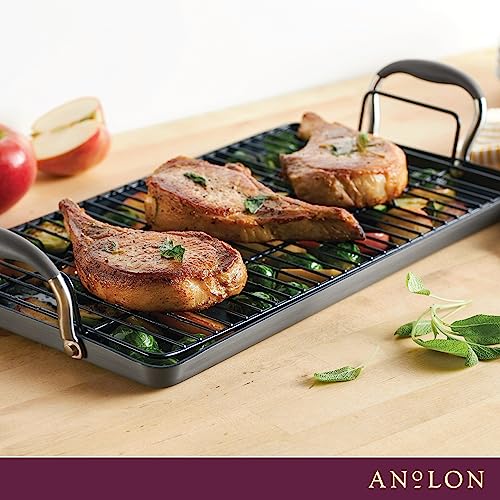 Anolon Advanced Home Hard Anodized Nonstick Double Burner Griddle with Roasting Rack, 10 Inch x 18 Inch, Moonstone image 2