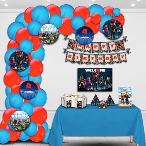 Image of PRETTY UR PARTY Video Game Party Decorations Kit - 80 pcs Includes Banner Balloons ThankYou Centerpiece Danglers, Gaming Party Decorations Items, Birthday Decor, DIY Kit Pack for kids Teens, Gamers