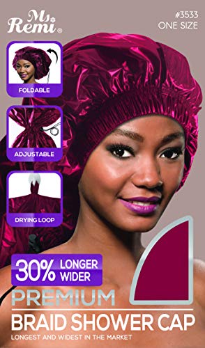 Annie - Ms. Remi Premium Adjustable and Foldable Braid Shower Cap with Drying Loop (Burgundy, 25 x 18.5 )