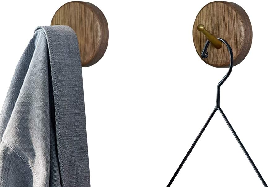 Wooden Coat Hooks Novelty Decorative - Bathroom Hooks Solid Wood Coat Rack with Brass Hook Wall Mounted Kitchenware Organizer Natural Wooden Wall Hooks Handmade Coat Hanger Key Holder,Walnut 2pcs