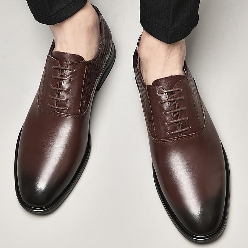 Men's Stitching Leather Lace-Up Oxford Shoes, Comfortable Anti-Slip Pointed Toe, Casual & Formal Business Party Dress Shoes, Low Top Non-Slip Prom Shoes2