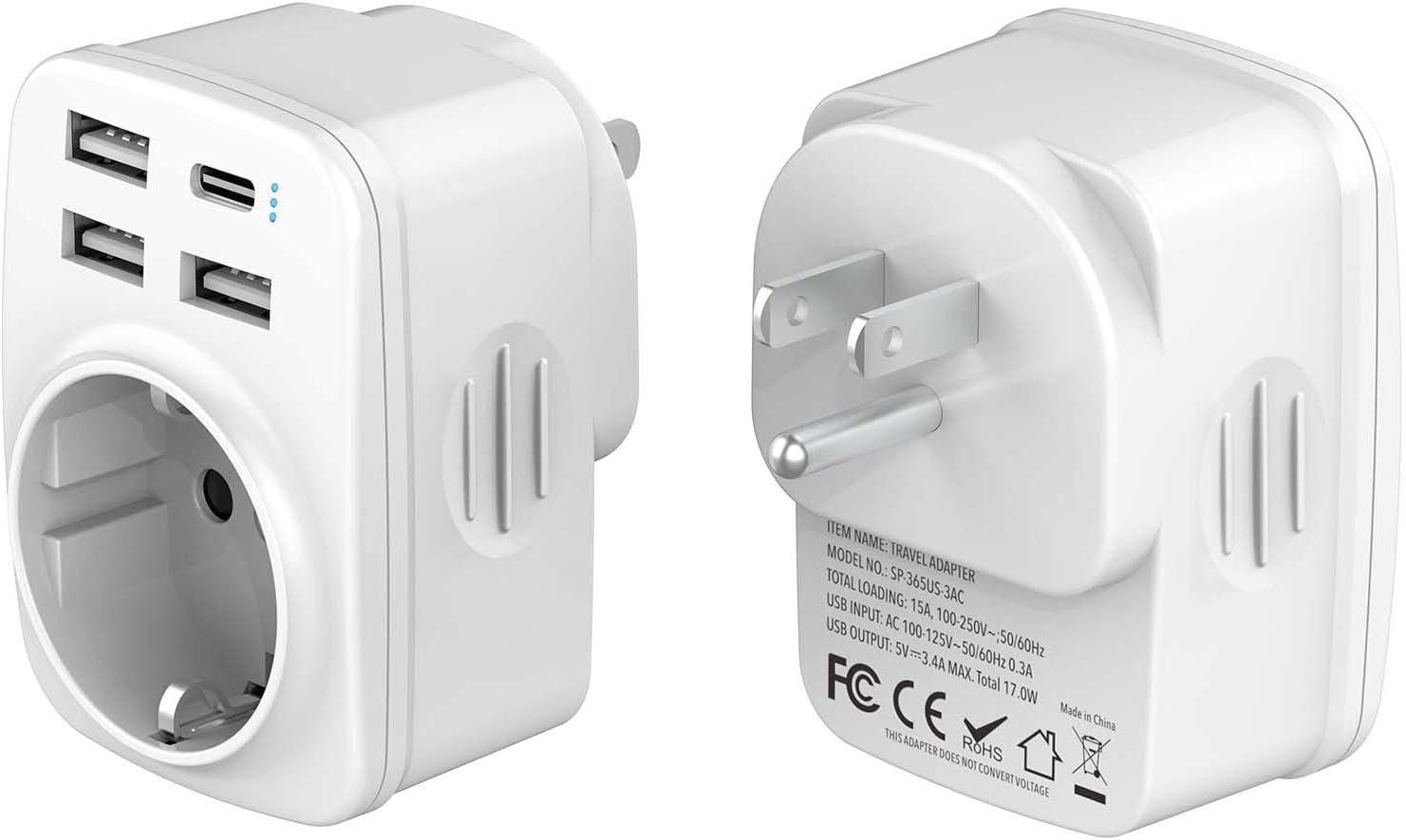 Adaptateur Prise USA, Americaine Adaptateur de Voyage 5 en 1 avec 2 USB, Adaptateur de Voyage à