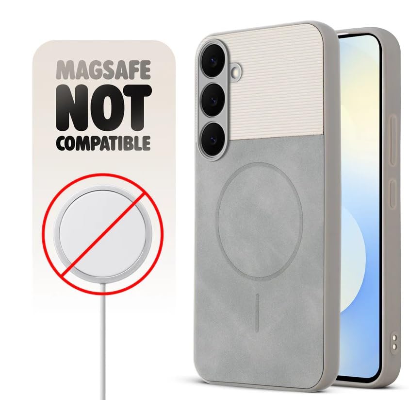 Image of Bintage CASE Mac Safe Design Hard Light Weight Back Case | Soft Border Camera Protect | Dual PU Leather Finish Back Cover Compatible for Samsung Galaxy A35 5G - White & Grey