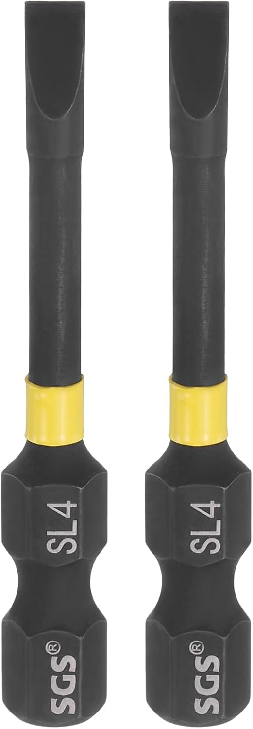 HARFINGTON 2pcs SL4 Slotted Impact Screwdriver Bits 4mm Slotted Tip 1/4" Hex Shank 50mm (2") Long Magnetic Flat Head Phosphated S2 Steel Screw Driver Drill Bits Electric Power Tool