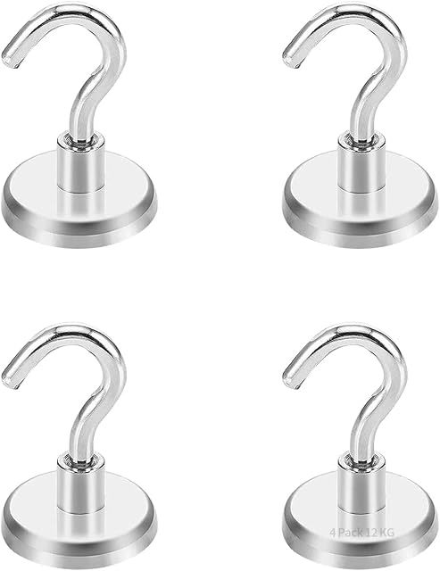 Magnetic Hooks, 26lbs Extra Strong Magnets Heavy Duty Hanging Hooks, Detachable Thread Connection Swivel Neodymium Rare Earth, Anti-Corrosion for Fridge Kitchen Key Holder Cruising (26 lbs * 4 pcs)