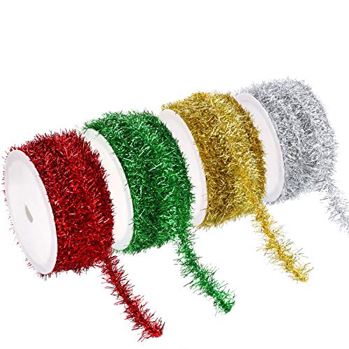 Eboot 24 Yards Xmas Tinsel Garland, 4 Colors Metallic Wire Twist Tree Decor