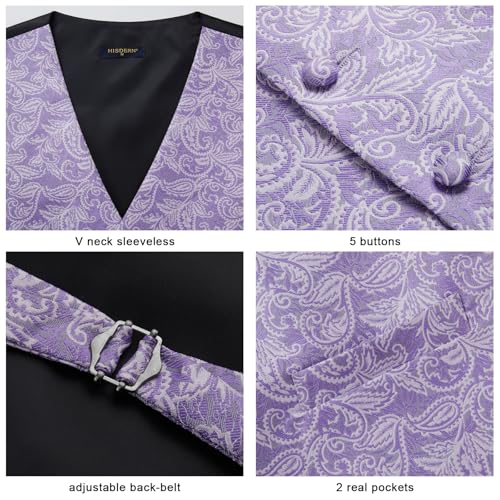 Image of HISDERN Vest and Tie Sets for Men Vests Paisley Floral Jacquard Necktie Pocket Square 3PCS Waistcoat for Suit or Tuxedo