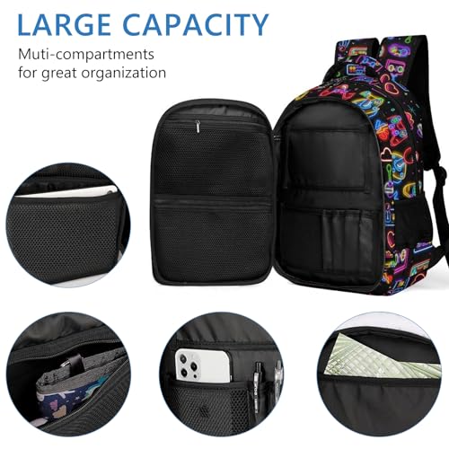 GNEW Backpack for Boys Gamer Backpack, Colorful Neon Game Backpack for Boys, Video Game Backpack, Boys Gaming Backpack, Water Resistant Daypack Travel Backpack for Kids & Teens, 16.5 Inch4