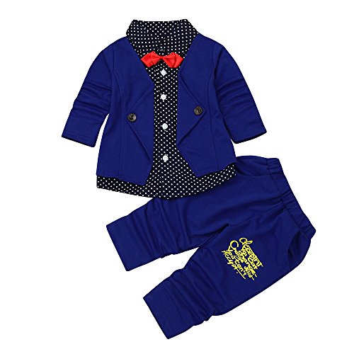 Toddler Baby Boy Long Sleeve Gentry Sweatshirt Top Pants Breathable Party Christening Wedding Tuxedo Bow Outfit Set