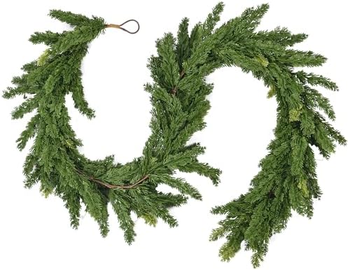 6.2FT Christmas Cedar Garland Artificial Real Touch Greenery with Thick and Lush Soft Pine Needles, Realistic Faux Green Garlands for Mantle Fireplace Table Indoor Outdoor Christmas Decorations