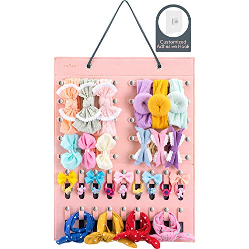 Bow Holders for Girls - Bow Organizer for Girls Hair Bows, Headband Holder for Baby Girl, Newborn Toddler Infant Bow Hanger Storage with Hook by YOUNTASY - Pink Bow Holders for Girls - Bow Organizer for Girls Hair Bows, Headband Holder for Baby Girl, Newborn Toddler Infant Bow Hanger Storage with Hook by YOUNTASY - Pink