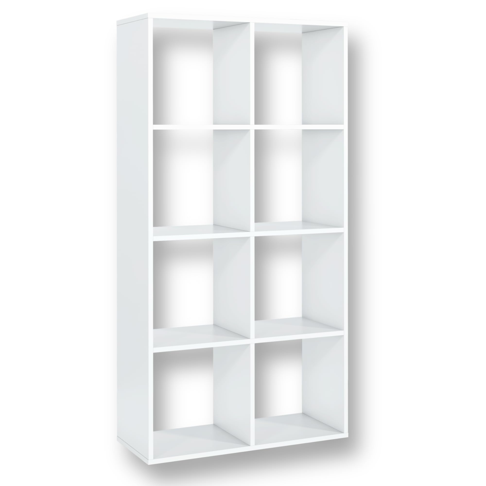 Étagère Cubique Ouverte – Bibliothèque Étroite avec 8 Compartiments, Étagère Moderne pour Salon et Bureau, Également Adaptée comme Séparateur de Pièce, Blanc 72x30x142 cm