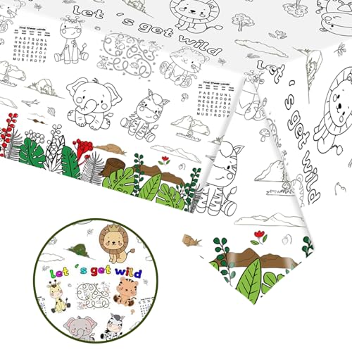 Tischdecke zum Ausmalen 137x274cm Papiertischdecke zum Ausmalen Bemalbare Tischdecke Waldtiere Ausmal Tischdecke Deko Kindergeburtstag Kreative Kinderbeschäftigung Ausmalen Tiere Mal Mich Bunt