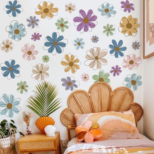 Amazon.com: Runtoo Daisy Wall Decals Floral Boho Flower Wall Art ...