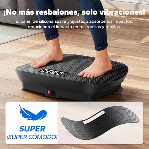 Miniatura 7 de Merach Plataforma Vibratoria, Plataforma Vibración Muscular Silenciosa Y Compacta Para Moldear El Cuerpo Y Relajarse, Con Cómoda Almohadilla De Silicona, Pantalla Led Y Mando A Distancia Negro